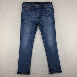 EXPRESS Jeans Mens 33x32 Blue Classic Straight Hyper Stretch Dark Wash Denim